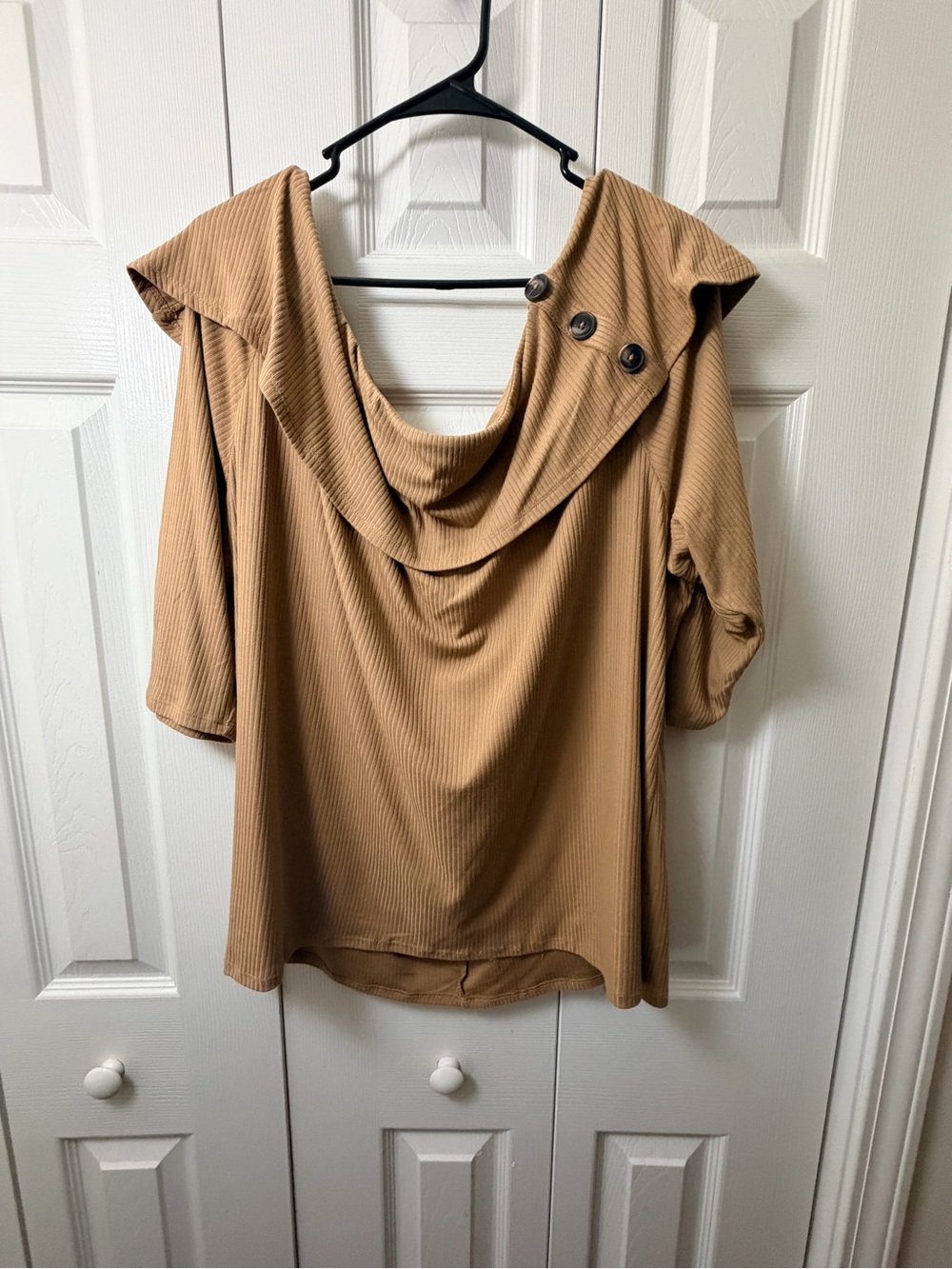 Lane Bryant Ribbed Cowl Neck Top in Camel